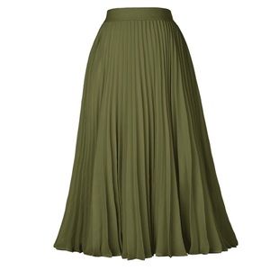 Kate Kasin Olive Midi Pleated Skirt